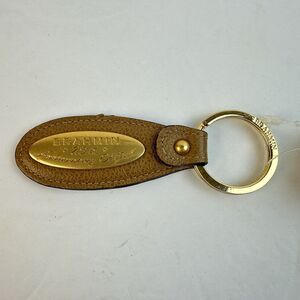 BRAHMIN Brown Leather Gold Hardware Oval Logo 25th Anniversary Key Chain Keyfob
